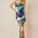 Rosina | Zweiteiliges Set mit abstraktem Print & Bandeau-Top