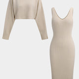 Shira | Strick-Zweiteiler-Set mit Crop-Pullover & Figurbetontem Kleid