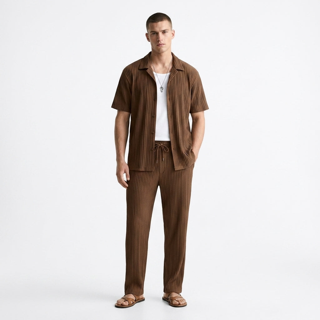 Herren Langarmhemd und Hose Set mit Rippstruktur