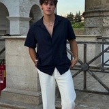 Adam | 3-teiliges Sommer-Outfit mit Kurzarmhemd, Leinenhose & Goldkette