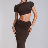 Melody | Asymmetrisches Zweiteiler-Set mit One-Shoulder Crop-Top & Maxi-Rock