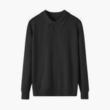 Kayden | All-Black Passendes Outfit mit Langer Ärmel Polohemd, hose & Wildleder-Loafer