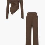 Daniela | Elegantes Zweiteiler-Set mit Asymmetrischem Oberteil & Weiten Hosen