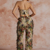 Jara | Extravagantes Zweiteiler-Set mit Bustier & bestickter Cargo-Hose