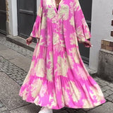 Maxikleid mit Print, Volantärmeln & Stehkragen – Stilvoll & Luftig