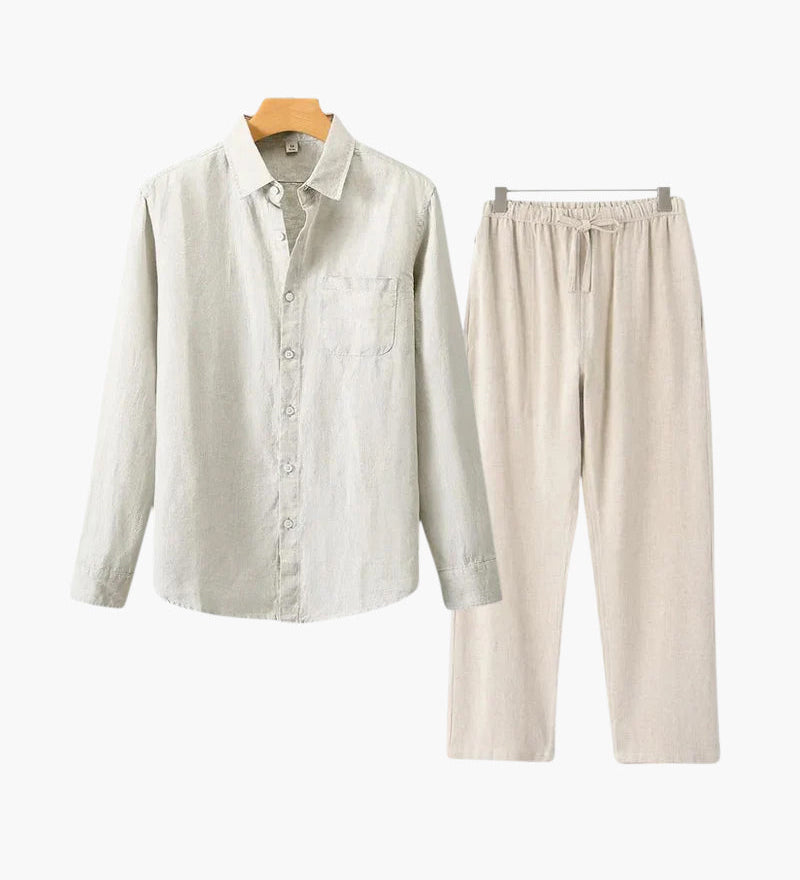 Christopher | Lange Ärmel Hemd & Hose Zweiteiliges Leinen-Set Herren-Sommer-Outfit