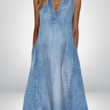 Ärmelloses Jeanskleid in A-Linie mit V-Ausschnitt für Damen
