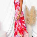 Plissiertes One-Shoulder-Kleid mit floralem Muster – Elegant & Feminin