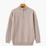 Roman | Chunky knit Herren Chasmere Pullover mit Kabelstrickmuster & Halb Reißverschluss Kragen