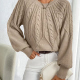 Damen Strickpullover – Eleganter Zopfmuster Pullover mit Rundhals