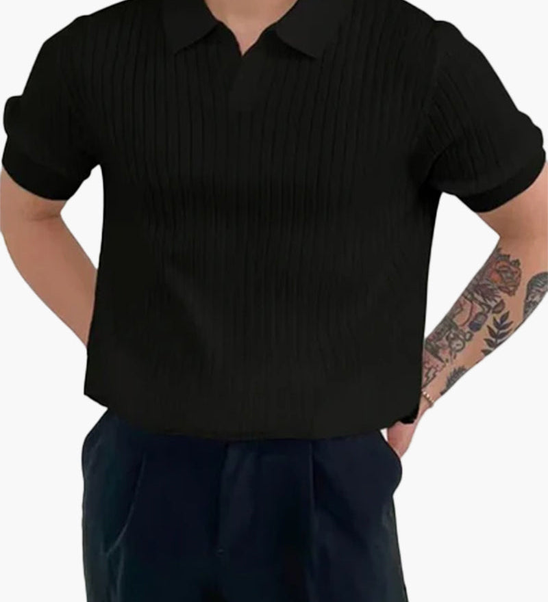 Joshua | V-Ausschnitt Rippenstrick-Poloshirt für Männer