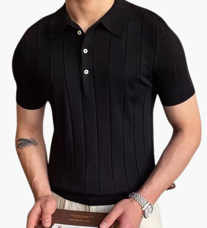 Ian | Business casual Herren Slim Fit Strick-Poloshirt mit Gerippt Muster