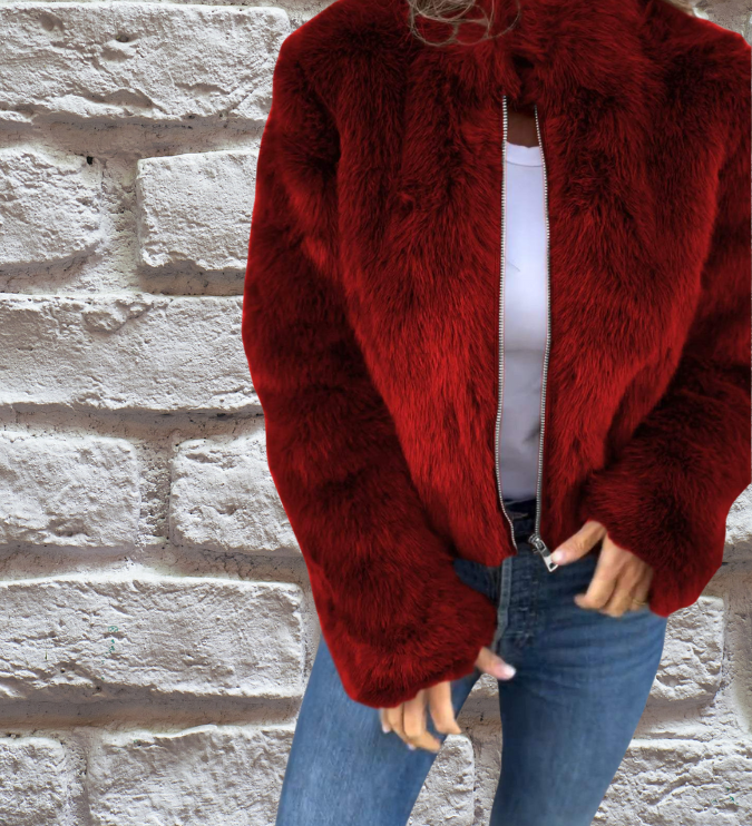 Kuschelige Kunstpelzjacke mit Reißverschluss – Stilvolle Wärme für kalte Tage