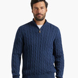 Carson |  Marineblau Zopfmuster-Pullover 3-teiliges Set mit hose & Wildleder-Loafer