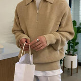 Aaron | Cozy halbem Reißverschluss Herren Gerippt Strickpullover mit Polokragen