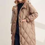 Emmie | Diamant gesteppt langer Damenmantel mit Kapuze