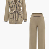 Athena | Elegantes Strick-Set mit Gürtel-Cardigan & Weitbein-Hose