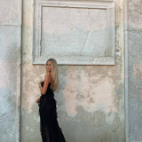 Maxikleid mit Rüschen – Figurbetontes Abendkleid mit Spaghettiträgern