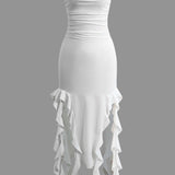 Sofia | Elegantes Bandeau-Maxikleid mit Volant-Details – Zeitlose Raffinesse