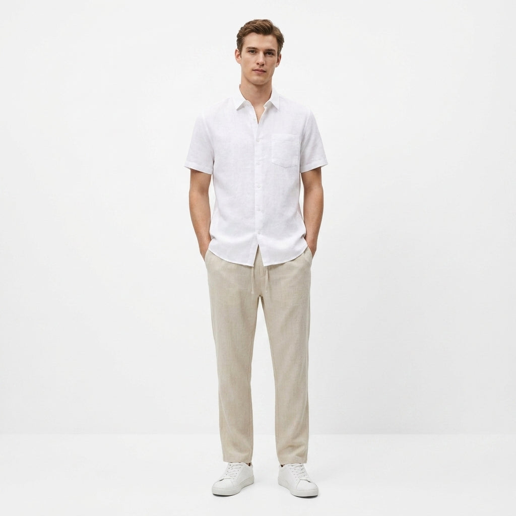 Herren Kurzarmhemd und Hose Set mit Brusttasche