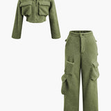 Misha | Teddy-Zweiteiler mit Cargohose & Cropped-Jacke