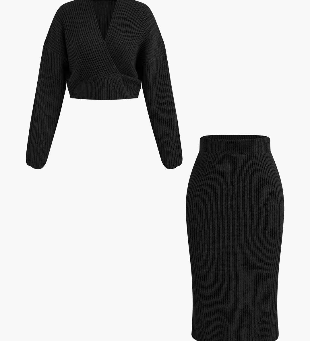 Klara | Elegantes Strick-Set mit Wickel-Oberteil & Bleistiftrock