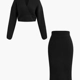 Klara | Elegantes Strick-Set mit Wickel-Oberteil & Bleistiftrock