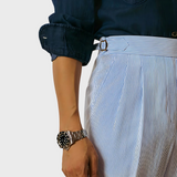 Yann | Taillenhohe Nadelstreifenhose mit Gürtel