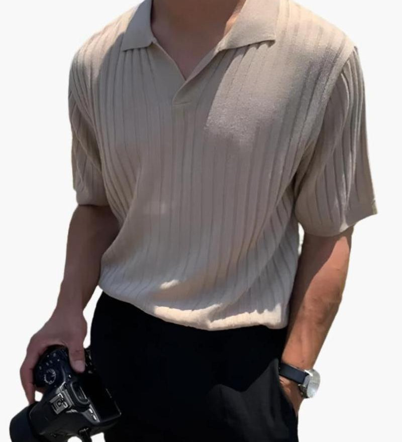 Joshua | V-Ausschnitt Rippenstrick-Poloshirt für Männer