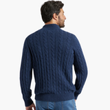 Carson |  Marineblau Zopfmuster-Pullover 3-teiliges Set mit hose & Wildleder-Loafer
