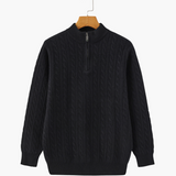Roman | Chunky knit Herren Chasmere Pullover mit Kabelstrickmuster & Halb Reißverschluss Kragen