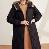 Emmie | Diamant gesteppt langer Damenmantel mit Kapuze