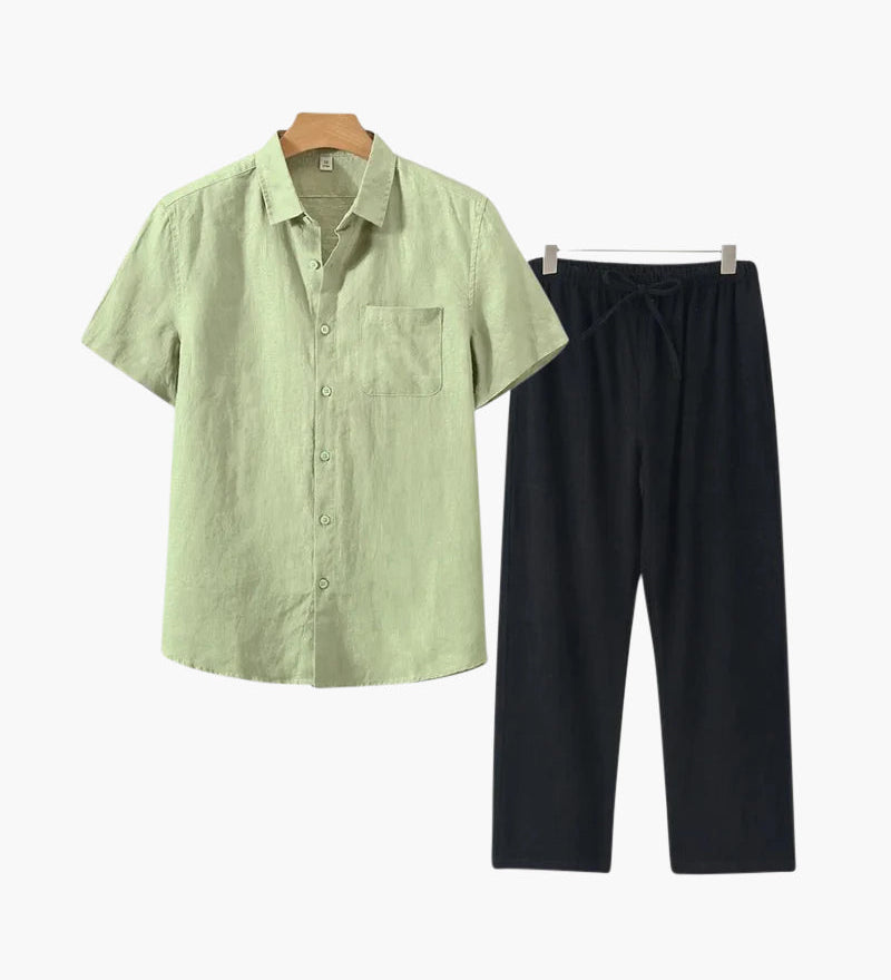 Lincoln | Old Money Herren Leinen-Set mit Kurzarmhemd & Sommerhose