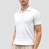 Weißes Strick-Poloshirt mit Strukturmuster
