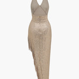 Sienna | Funkelndes Pailletten-Fransen-Kleid mit Neckholder – Glamour & Eleganz für besondere Nächte