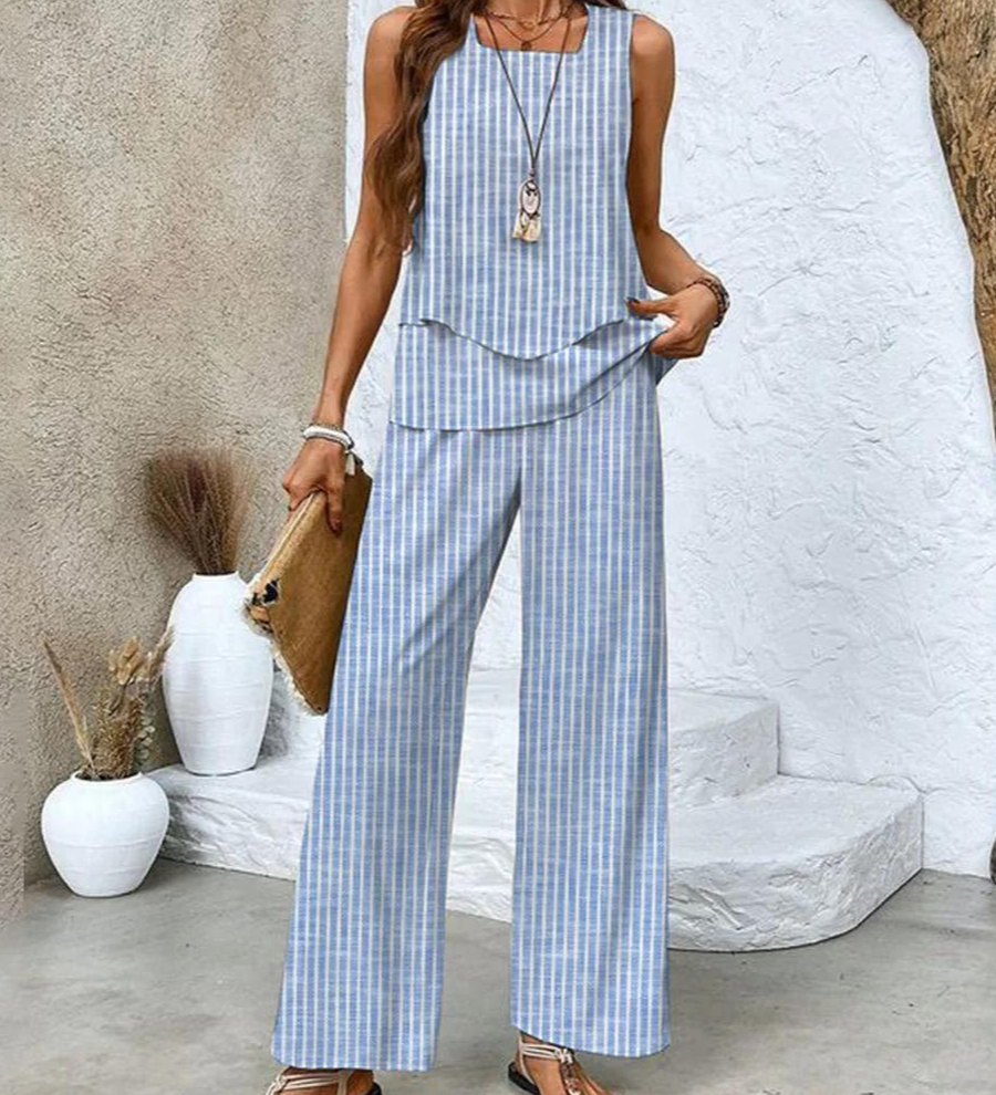 Zweiteiler-Set mit ärmellosem Top & weiter Hose – Sommerlook