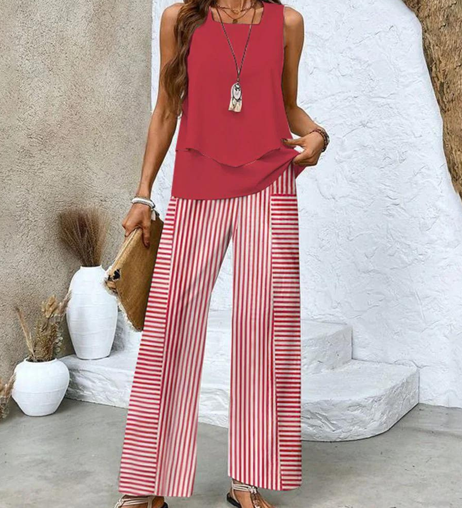 Zweiteiler-Set mit ärmellosem Top & weiter Hose – Sommerlook