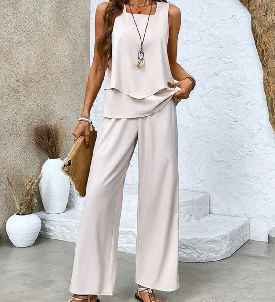 Zweiteiler-Set mit ärmellosem Top & weiter Hose – Sommerlook