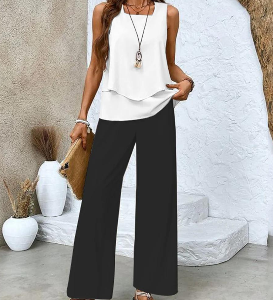 Zweiteiler-Set mit ärmellosem Top & weiter Hose – Sommerlook