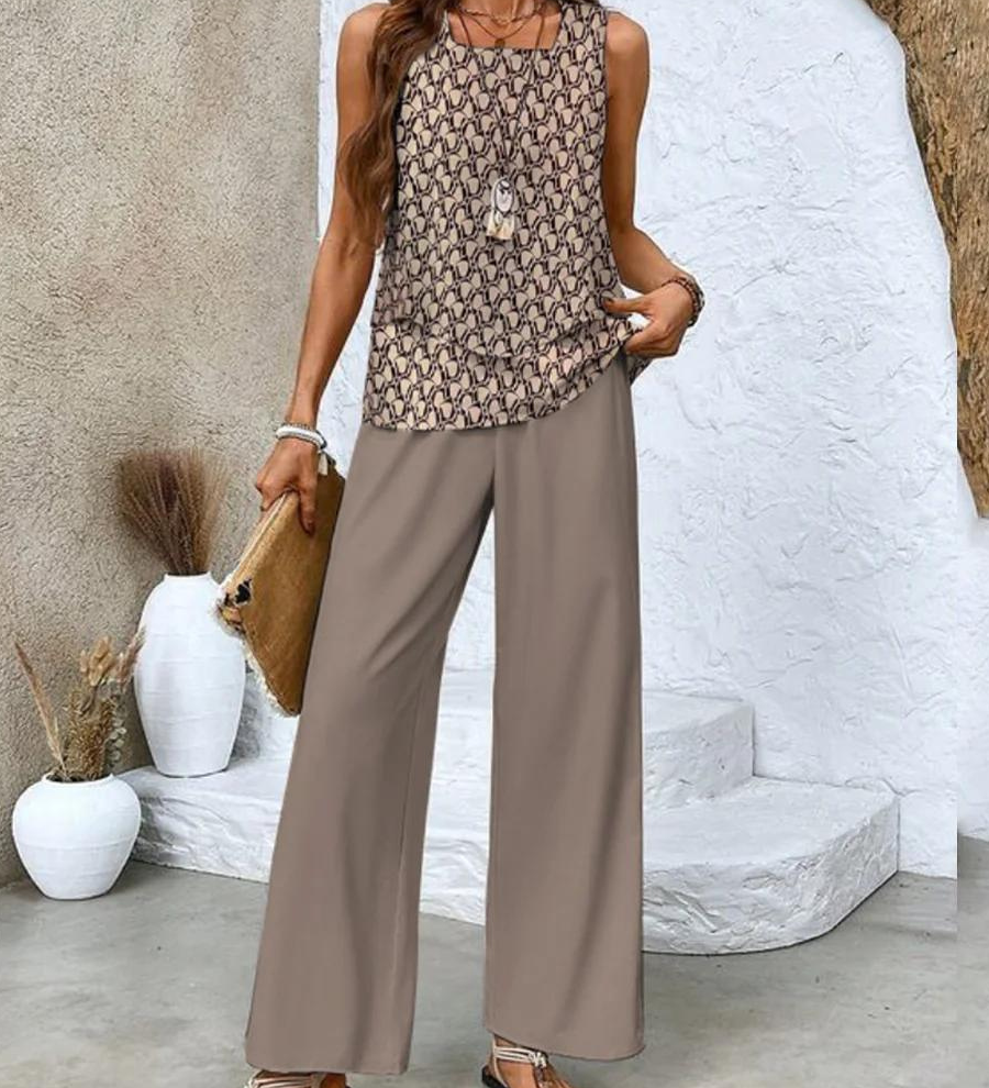 Zweiteiler-Set mit ärmellosem Top & weiter Hose – Sommerlook