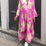 Maxikleid mit Print, Volantärmeln & Stehkragen – Stilvoll & Luftig