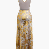 Abendkleid mit Spaghettiträgern und gold-schimmerndem Rock für Damen