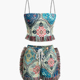 Greta | Verspieltes Zweiteiler-Set mit Boho-Print & Fransen