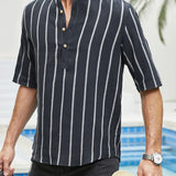 Samuel | Kurzarm-Henley-Sommerhemd mit Streifenmuster
