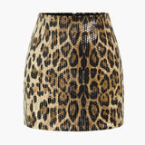 Lunaria | Glamouröser Pailletten Minirock und auffälligem Leopard-Print