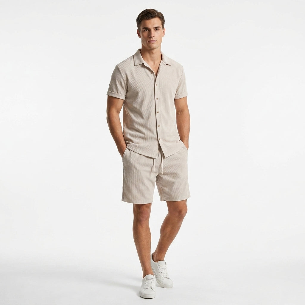 Herren Kurzarmhemd und Shorts Set mit Rippstruktur