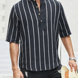 Samuel | Kurzarm-Henley-Sommerhemd mit Streifenmuster