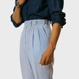 Yann | Taillenhohe Nadelstreifenhose mit Gürtel