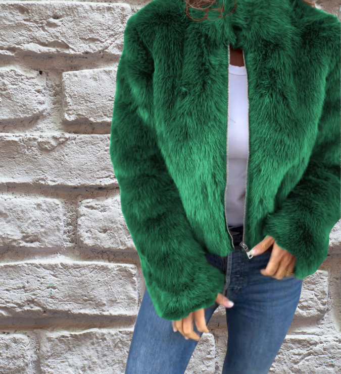 Kuschelige Kunstpelzjacke mit Reißverschluss – Stilvolle Wärme für kalte Tage