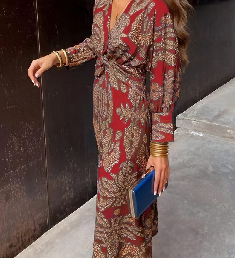 Elegantes Midikleid mit Twist-Detail und floralem Muster – Zeitlos und stilvoll